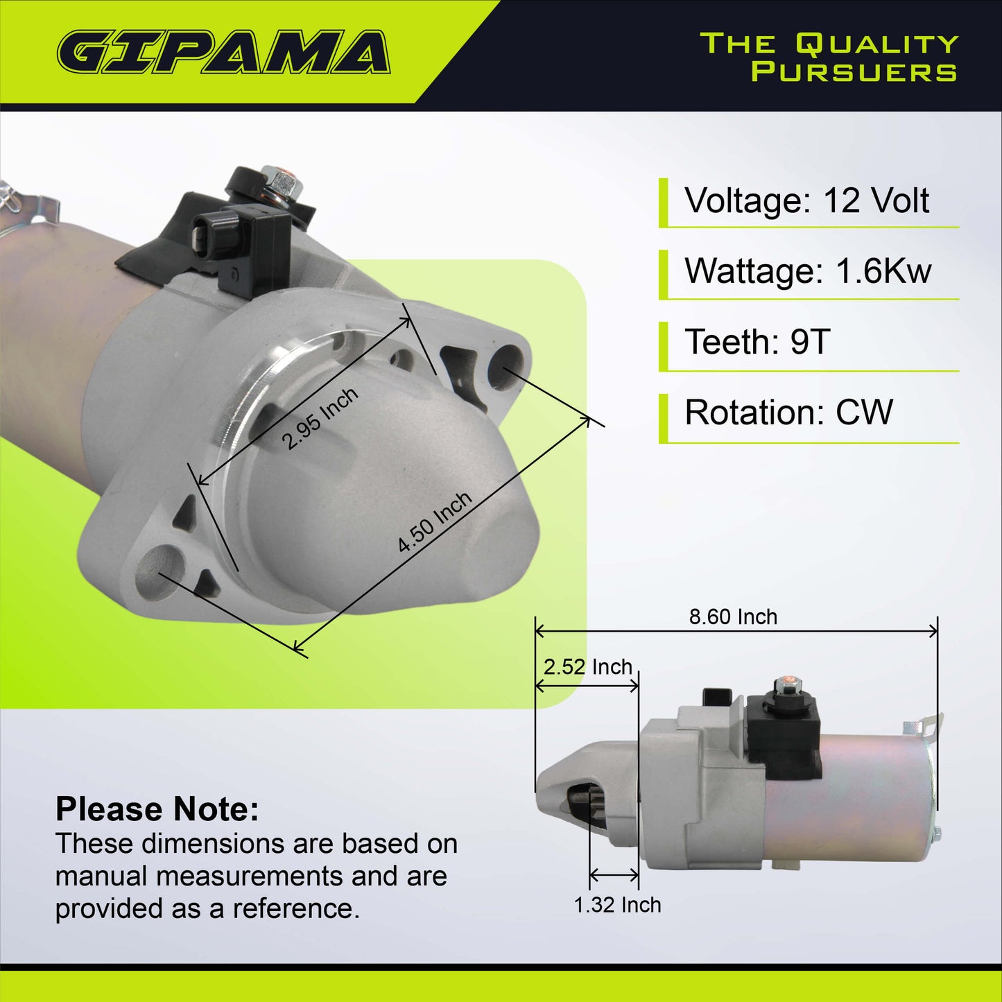 GIPAMA Starter for Honda CR-V L4 Engine 2.4L 2002 2003 2004 2005 2006,Starter Motor (17844N)