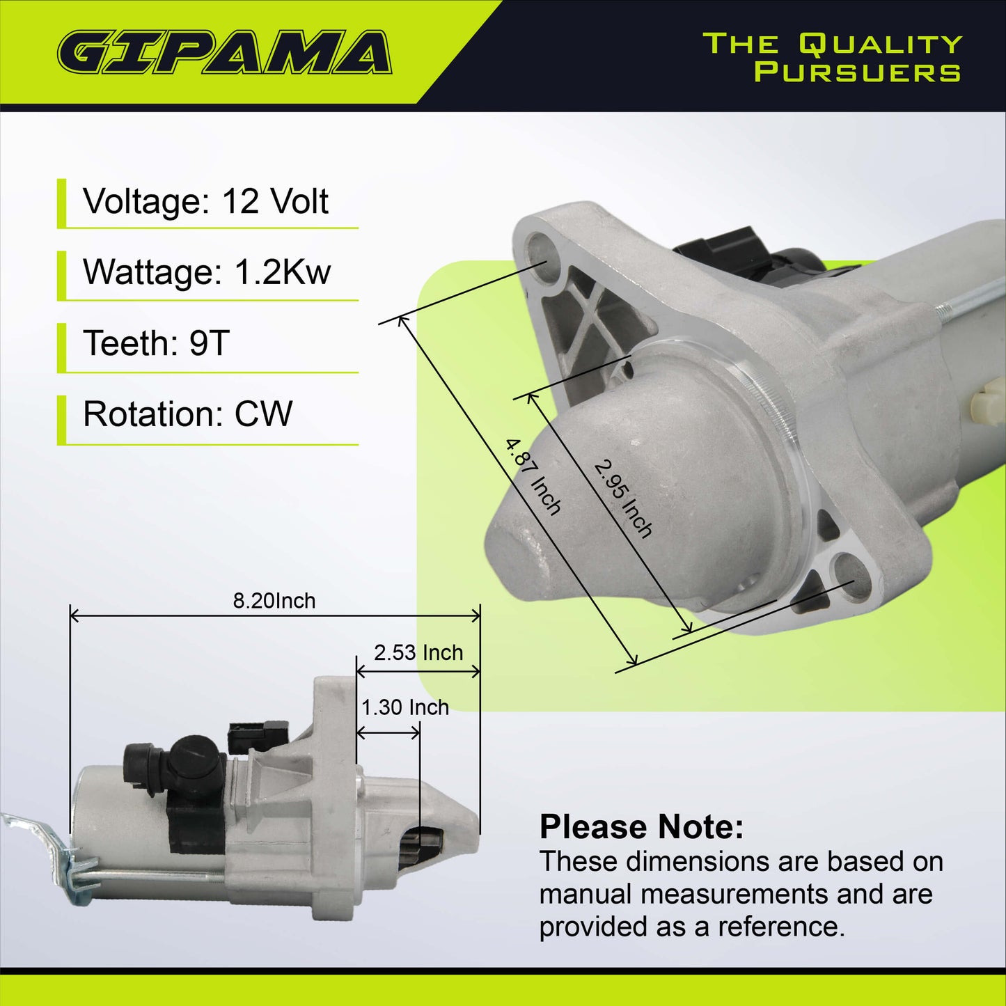 GIPAMA New Starter for Honda Civic L4 1.8L 2006 2007 2008 2009 2010 2011，OE Replacement # 31200-RNA-A50 31200-RNA-A51 31200-R40-A01 SMU0435 RNA50 336-2068 SM710-01,Starter Motor 17958N