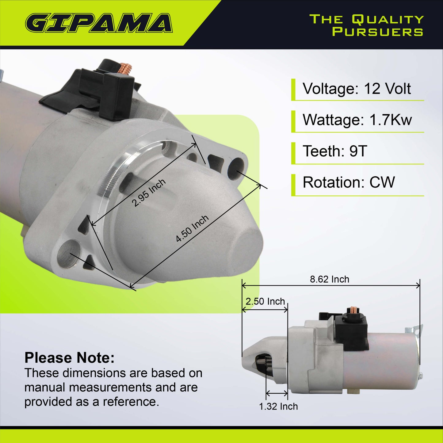 GIPAMA 17960N New Starter Compatible with Honda Accord 2008-2012, CR-V, Element, Civic, CSX, TSX 2007-2011, 2.0L 2.4L L4 Engine, 17960N