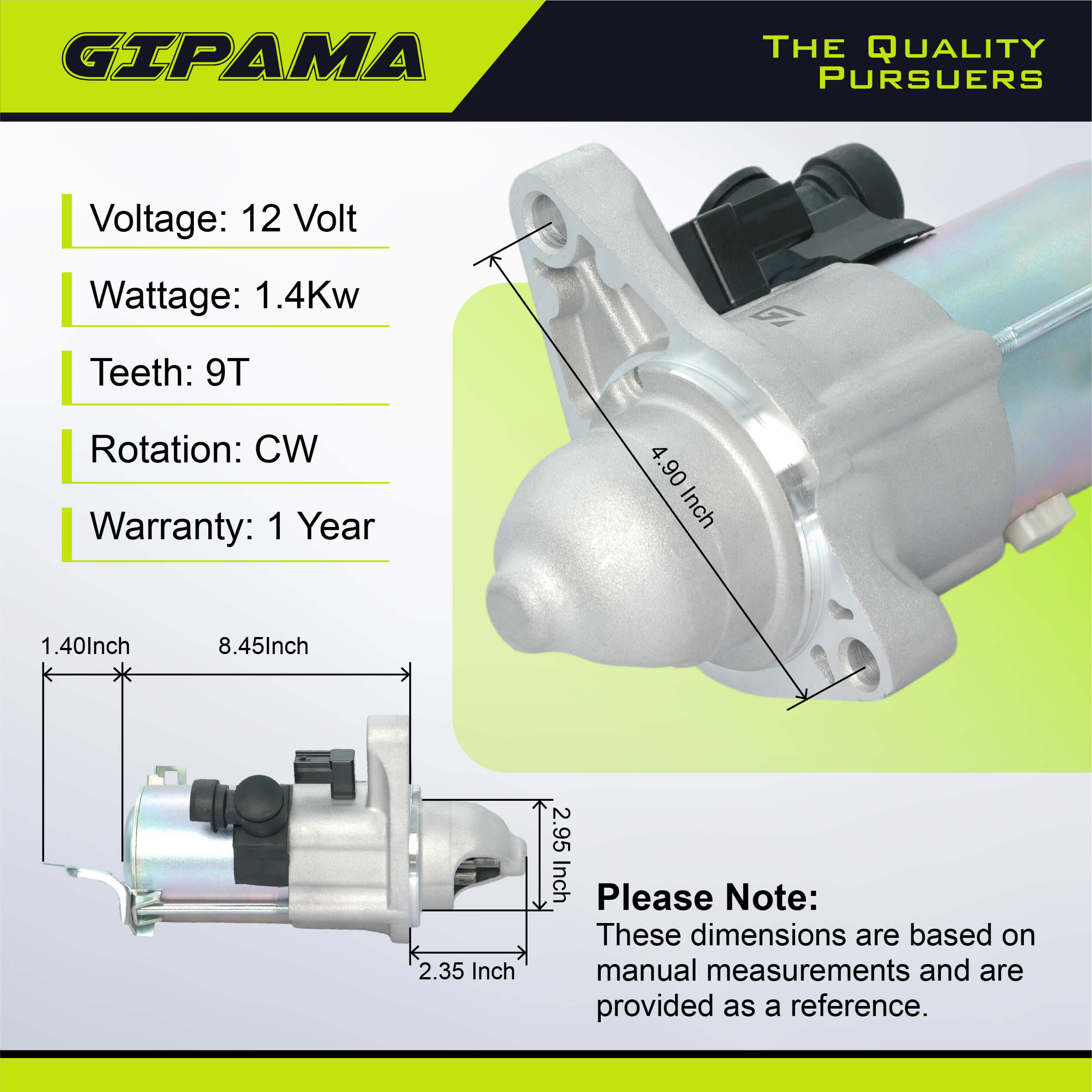 GIPAMA Starter for Honda Civic 1.8L 2012-2015, HR-V 1.8L 2016-2022, Acura ILX 2.0L 2013-2015, L4 Engine. (19264N, 19159N)
