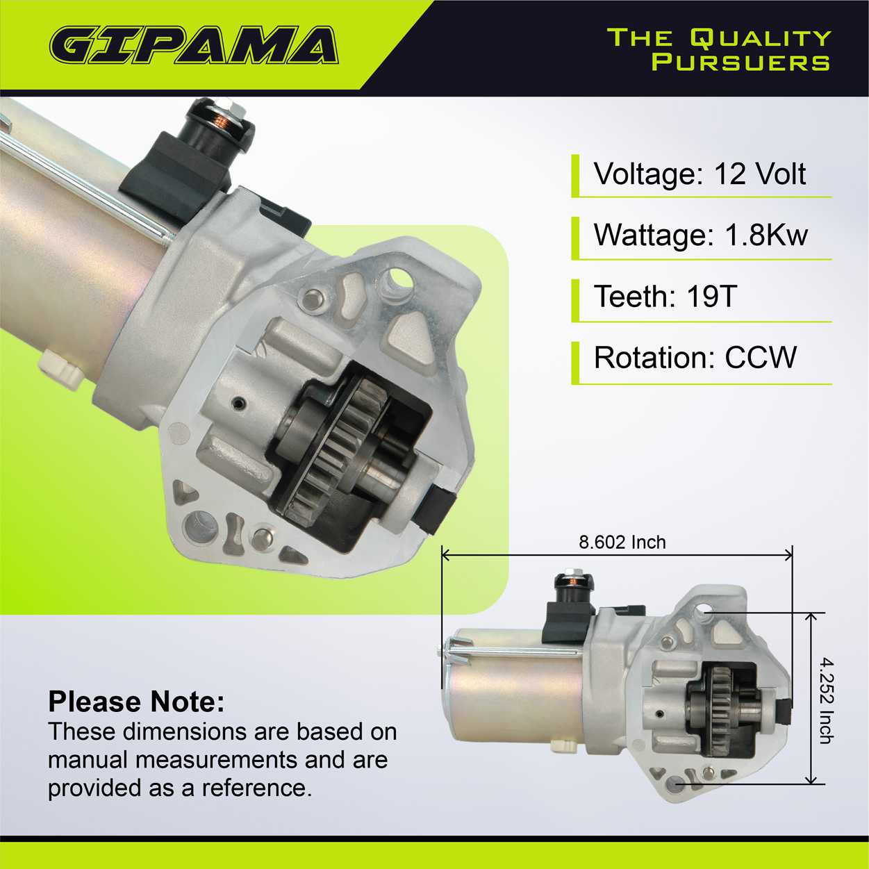 GIPAMA 19252 Starter for Acura RLX 2014 2015 2016 2017,Honda Accord 2013 2014 2015 2016 2017,Honda Crosstour 2013 2014 2015, V6 3.5L,31200-5G0-A02 31200-5G0-A04 SM740-11,19252N Starer