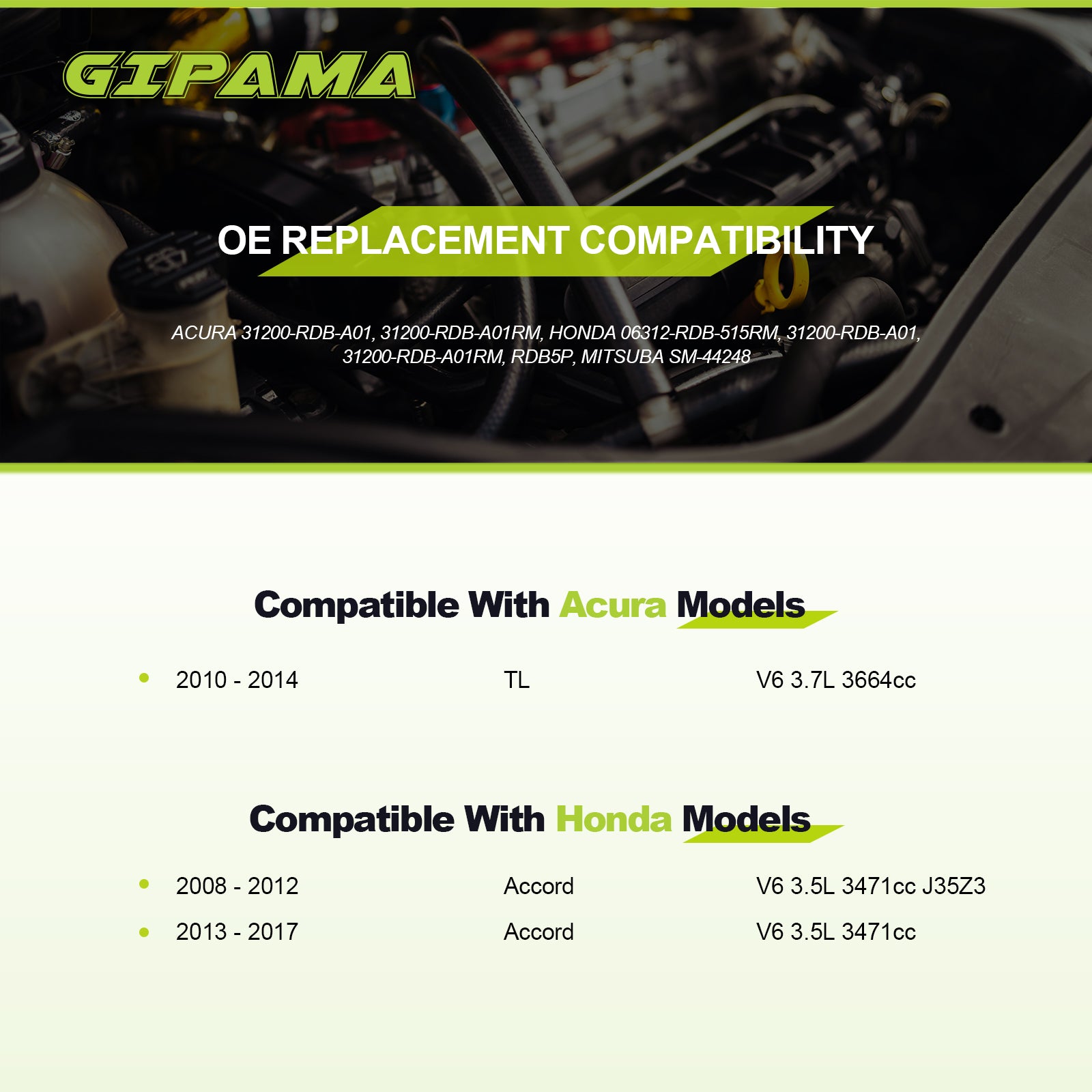 GIPAMA Starter for Acura TL 2007 2008 2010 2011 2012 2013 2014,Honda Accord 2008 2009 2010 2011 2012 2013 2014 2015 2016 2017,V6 3.7L 3.5L(19016N)