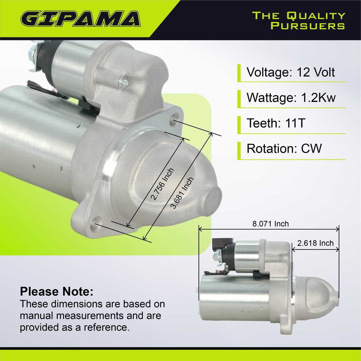 GIPAMA Starter for 09-14 Hyundai Sonata, 10-14 Santa Fe Sport, 12-14 Kia Optima, 11-14 Sorento, L4 2.4L（19090N)