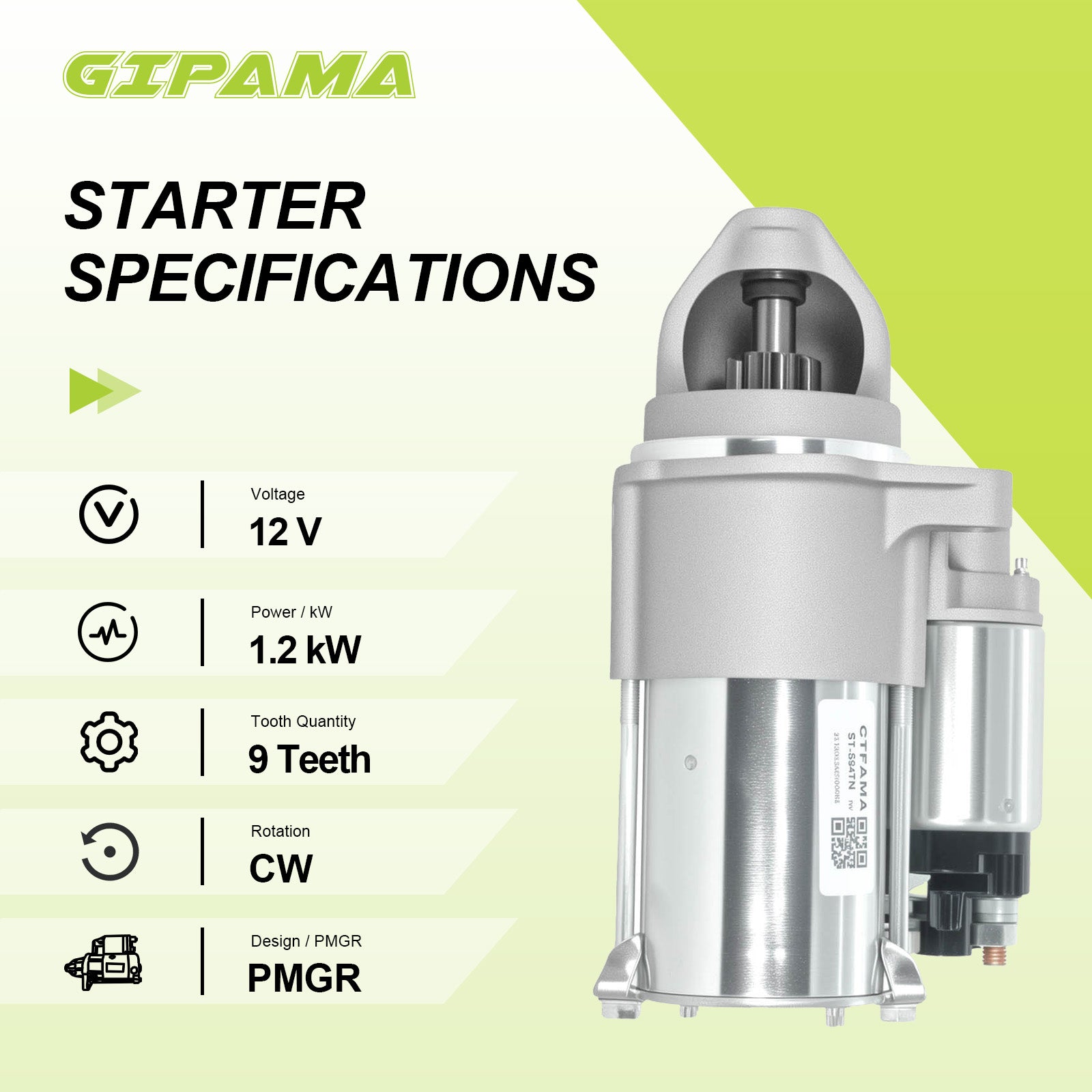 GIPAMA Starter for 2007-2019 Buick Allure,Lacrosse,Regal,Verano;Chevy Cobalt,HHR,Impala,Malibu,Captiva Sport,Equinox;Polaris Slingshot;Pontiac G5,G6,Solstice;Saab 9-3,9-3X;Saturn Aura,Sky,Vue(6947N)