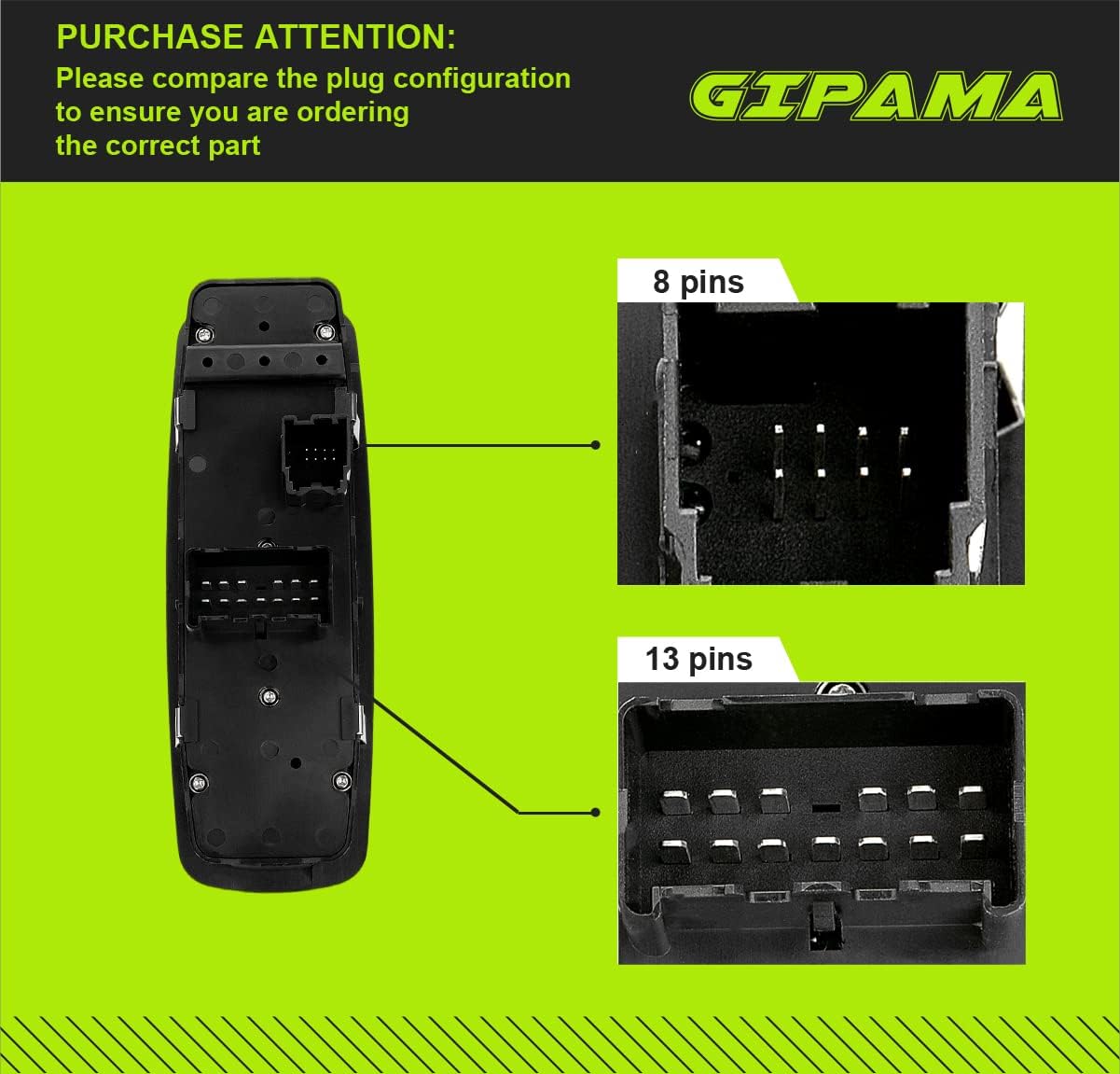 Gipama 901-486 Power Window Switch for 2011-2016 Dodge Journey, Replaces# 68084001AD, 68084001AC, 68084001AB,8+13 PINS（Driver Side)