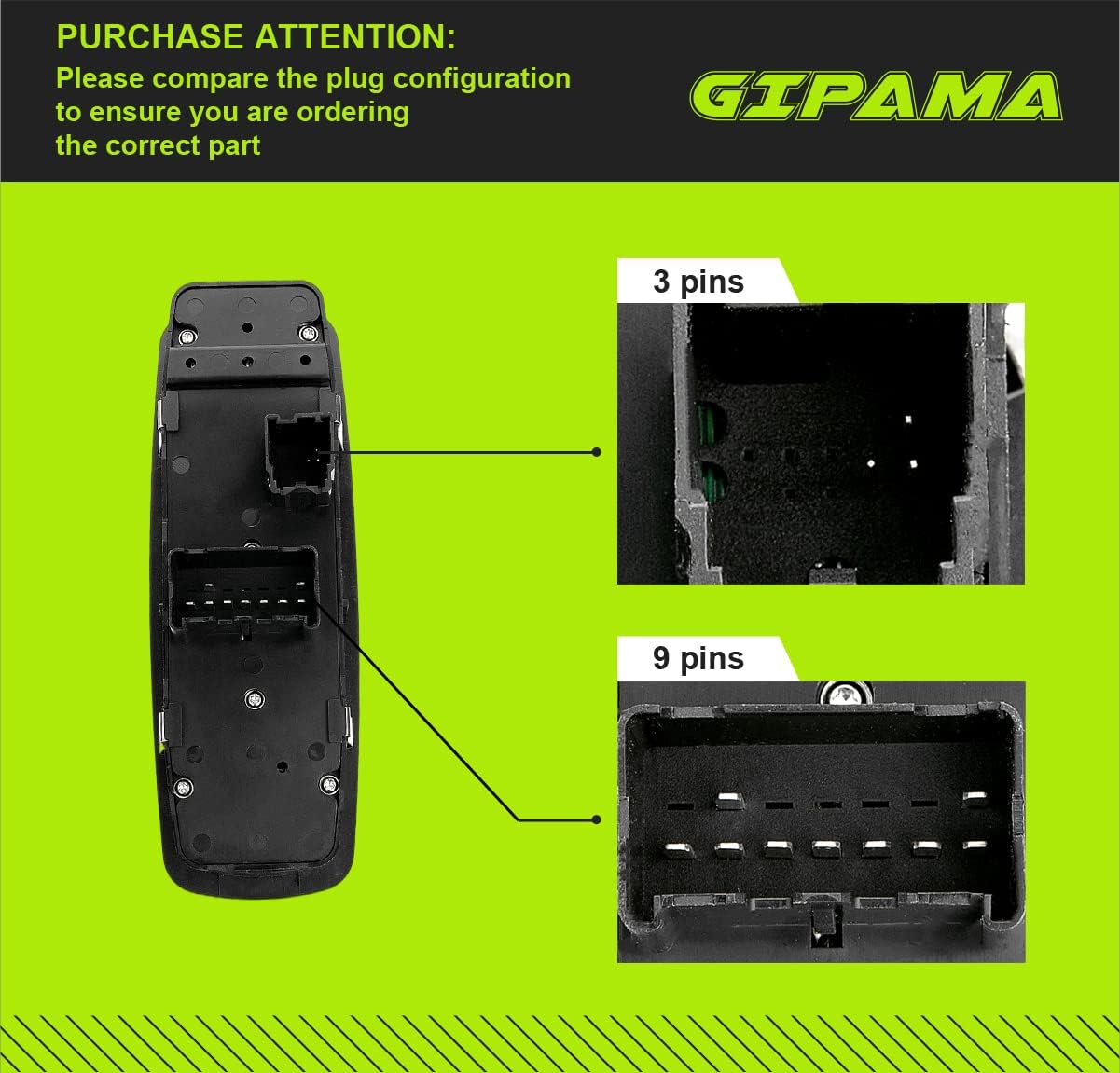 Gipama 901-473 Power Window Switch for 2009-2010 Dodge Ram, 2011-2012 Ram 1500 2500 4500 Replacement# 4602863AD 4602863AB 4602863AC (Front Driver Side)