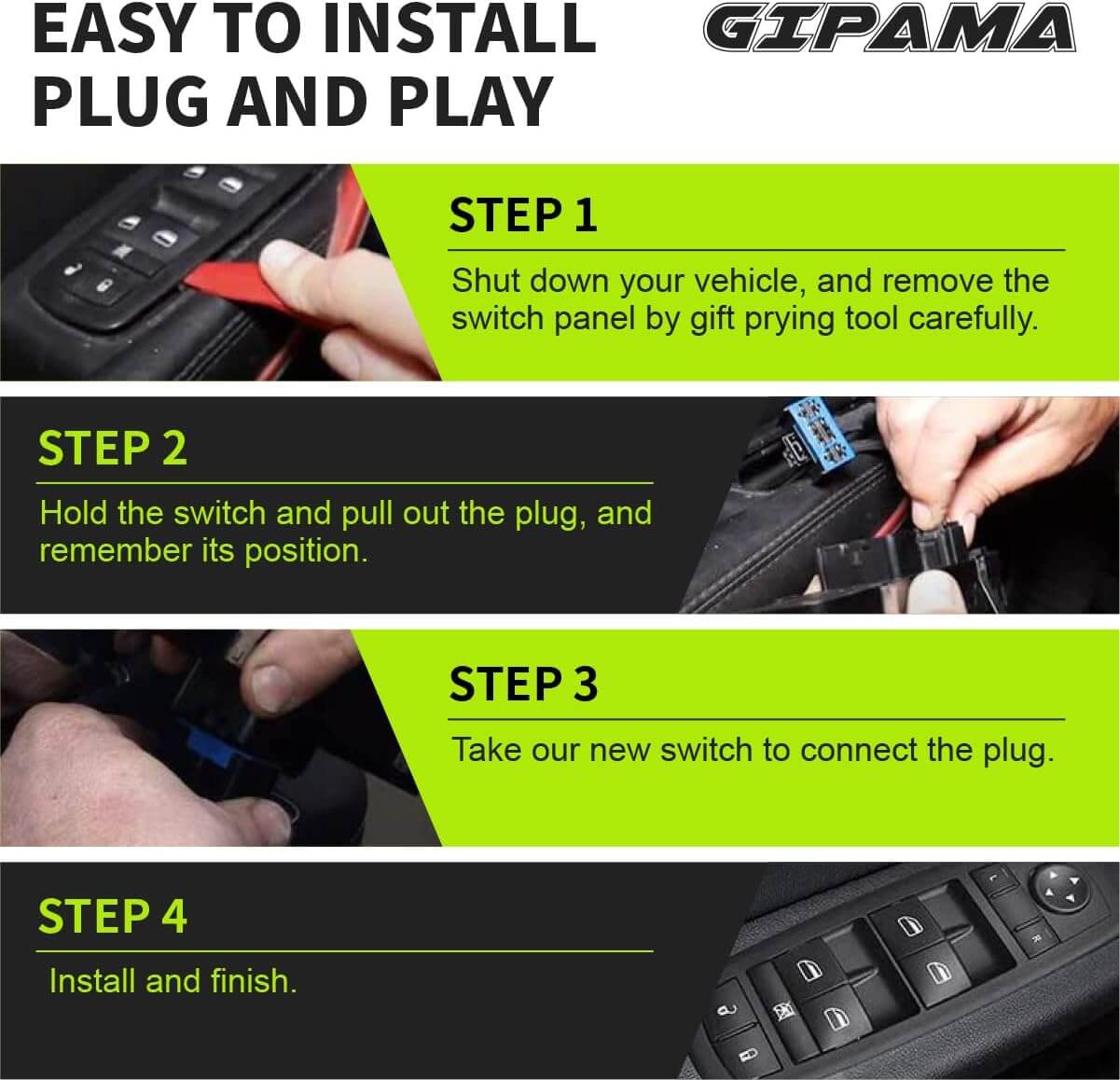 Gipama 901-486 Power Window Switch for 2011-2016 Dodge Journey, Replaces# 68084001AD, 68084001AC, 68084001AB,8+13 PINS（Driver Side)