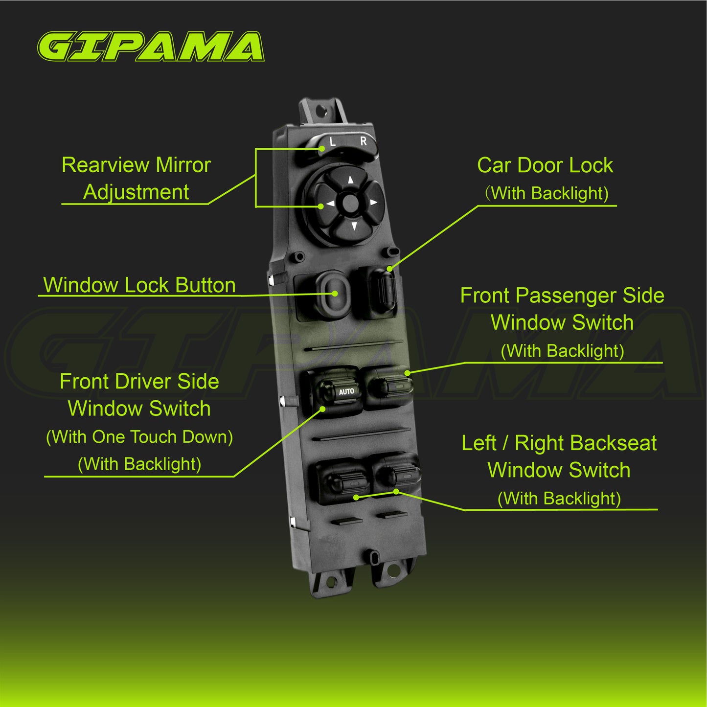 Gipama 901-448 Power Window Switch for 2003-2004 Dodge Dakota, 2001-2003 Durango, 2003-2009 Ram 1500/Ram 2500/Ram 3500（Driver Side)