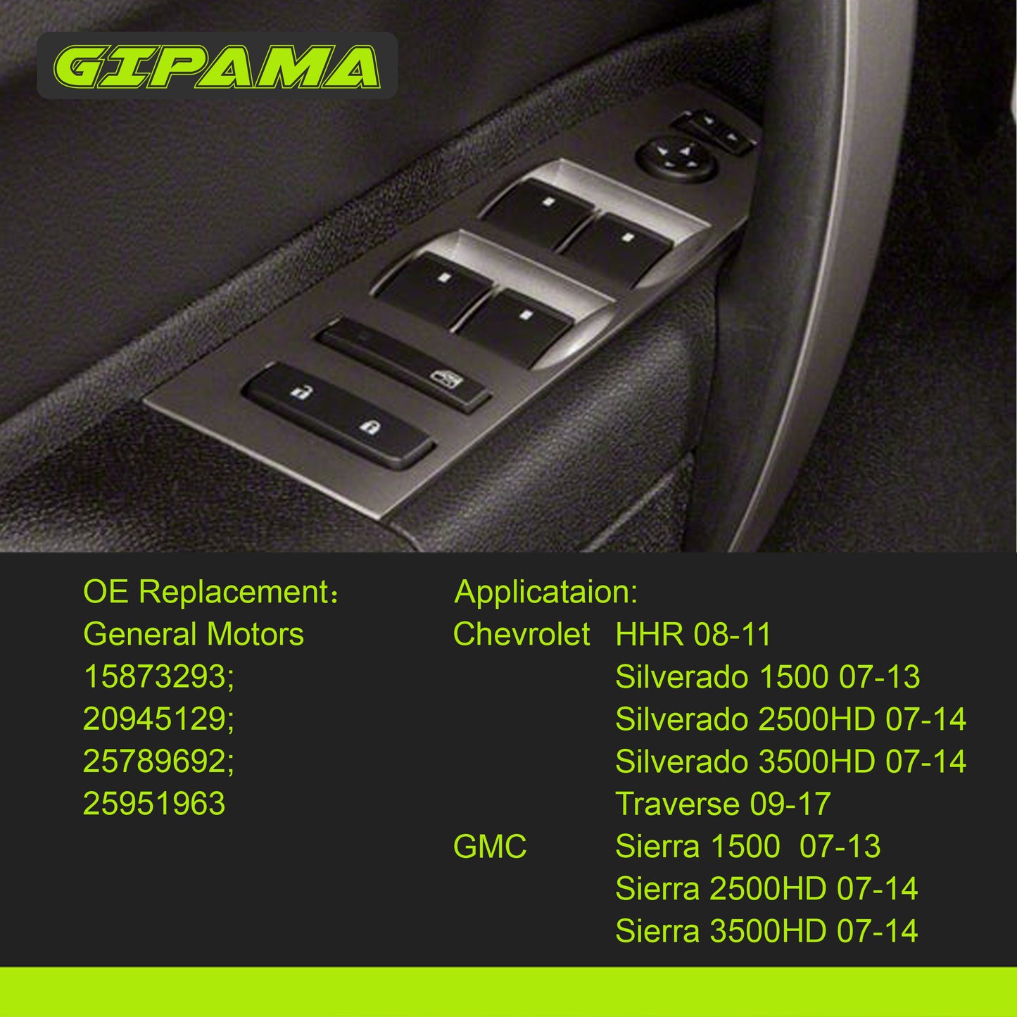 Gipama 901-341 Power Window Switch for Chevrolet Silverado 2007-2017, GMC Sierra 2007-2014(Driver Side)